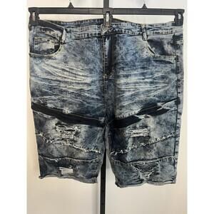 Men’s Encrypted Jean Shorts Size 48 Distressed Excellent Condition Blue Denim